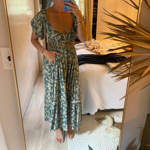 Free People Short Sleeve Floral Cotton Dress